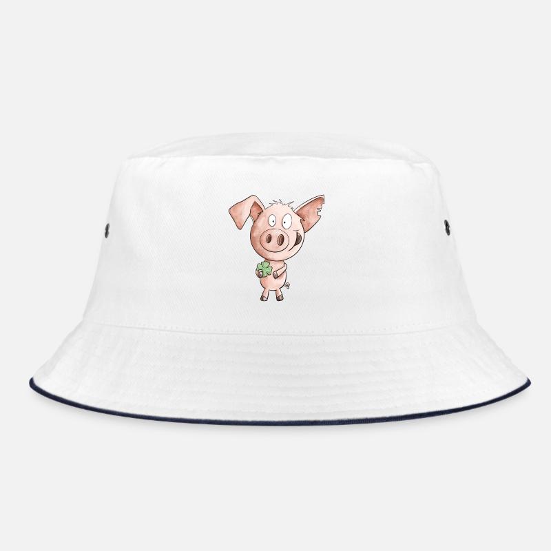 Glück Schwein Mit Kleeblatt - Bucket Hat - Weiß/Navy