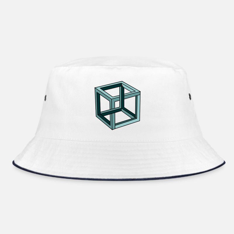 Escher Impossible Cube - Bucket Hat - white/navy