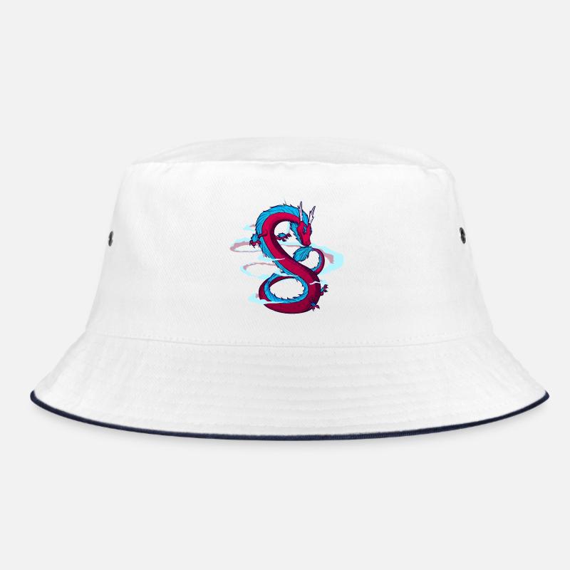 Drache - Bucket Hat - Weiß/Navy