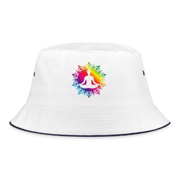 strahlend buntes Yoga Mandala mit Silhouette - Bucket Hat - Weiß/Navy - Vorne