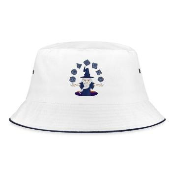 A Sorcerer with Levitating Dices - Bucket Hat - white/navy - Front