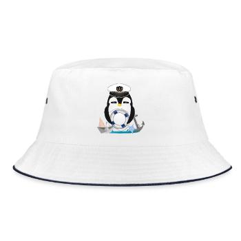 cute penguin as captain in navy look - Bucket Hat - white/navy - Front