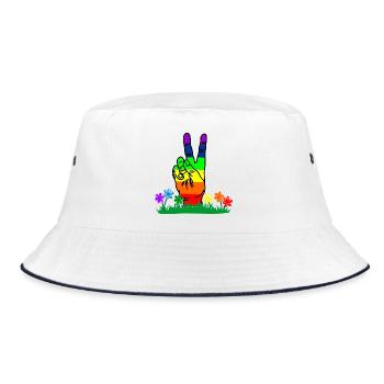 Regenbogen-Handfrieden in Blumen - Bucket Hat - Weiß/Navy - Vorne
