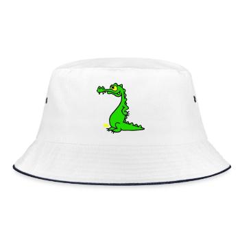 Smiling Crocodile, Three Color Design - Bucket Hat - white/navy - Front