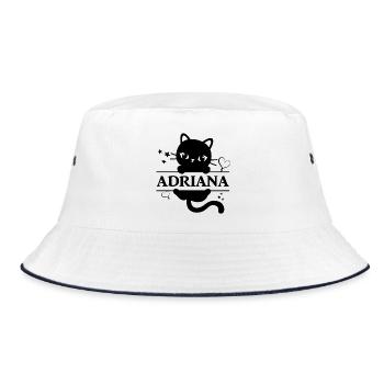 Katzen-T-Shirt Adriana T-Shirt Geschenkidee - Bucket Hat - Weiß/Navy - Vorne