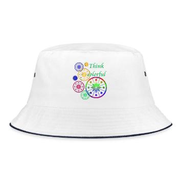 Sternblüten mit Spruch Think colorful - Bucket Hat - Weiß/Navy - Vorne