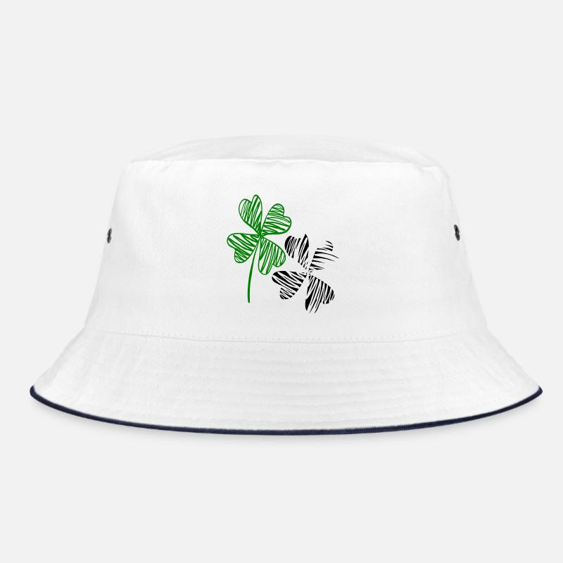 Kleeblätter, Glück - Bucket Hat - Weiß/Navy