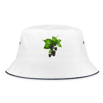 bright dark purple blackberries with leaves - Bucket Hat - white/navy - Front