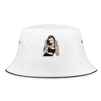 Bold Inked Woman Portrait Design - Bucket Hat - white/navy - Front