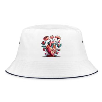 Blumenherz Anatomie Burst - Bucket Hat - Weiß/Navy - Vorne