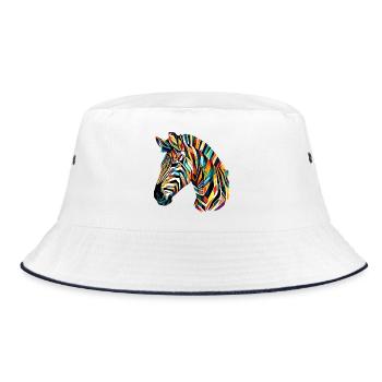 Zebra - Bucket Hat - Weiß/Navy - Vorne