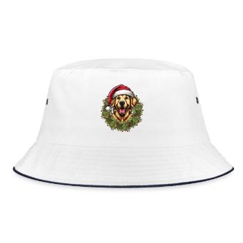 Golden Retriever zu Weihnachten 🎄 - Bucket Hat - Weiß/Navy - Vorne