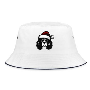 Cavalier King Weihnachtsmütze | Winter-Outfit - Bucket Hat - Weiß/Navy - Vorne
