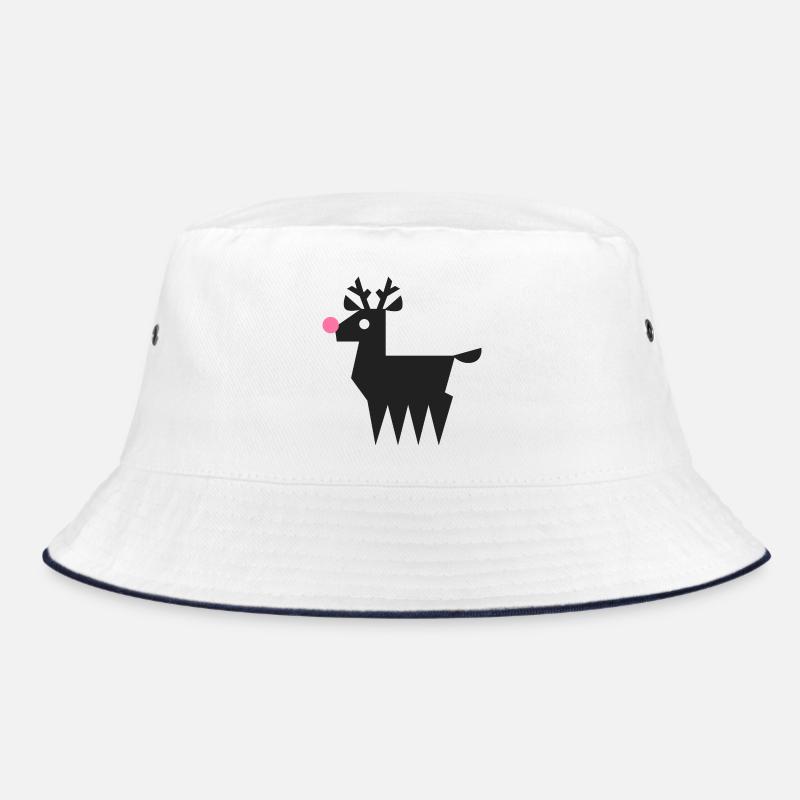 Rentier Rudolf Logo L schwarz mit neonpinker Nase - Bucket Hat - Weiß/Navy