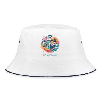 DarssCoast - Wellen Leuchtturm Anker Grafik - Bucket Hat - Weiß/Navy - Vorne
