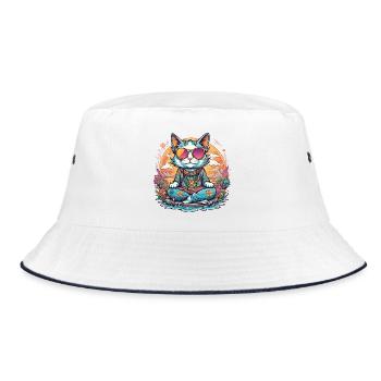Hippie-Katze Reisen, Frieden und Liebe Humor - Bucket Hat - Weiß/Navy - Vorne