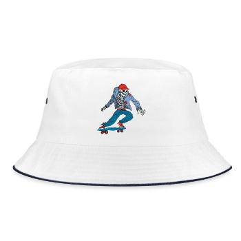 Skeleton on a skateboard - Bucket Hat - white/navy - Front