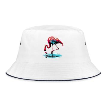 Rosa Flamingo - Bucket Hat - Weiß/Navy - Vorne