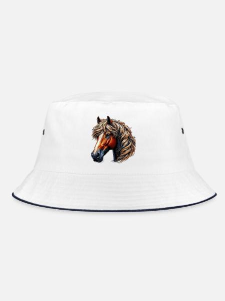 Pferd - Bucket Hat - Weiß/Navy