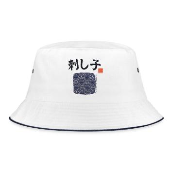 Sashiko - Japanische Stickerei - Sticken - Japan - Bucket Hat - Weiß/Navy - Vorne
