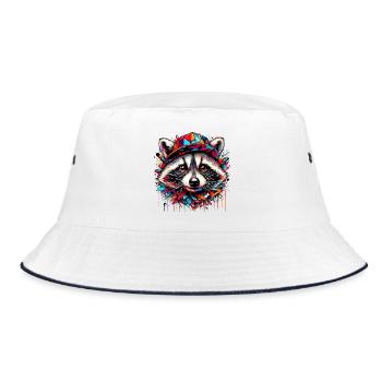 Raccoon with hat cap rap hat - Bucket Hat - white/navy - Front