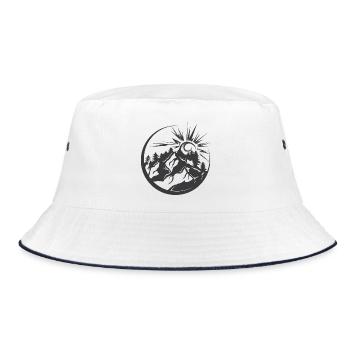 Mountains Outdoor Nature Forest Landscape Graphic Logo - Bucket Hat - white/navy - Front