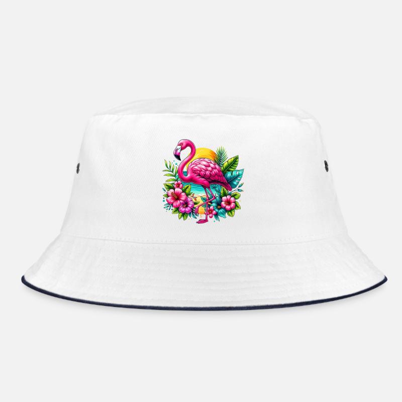 Flamingo - Bucket Hat - Weiß/Navy
