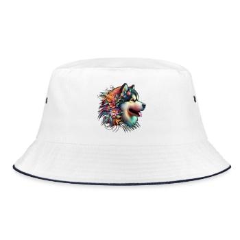 Floral Malamute Head - Bucket Hat - white/navy - Front