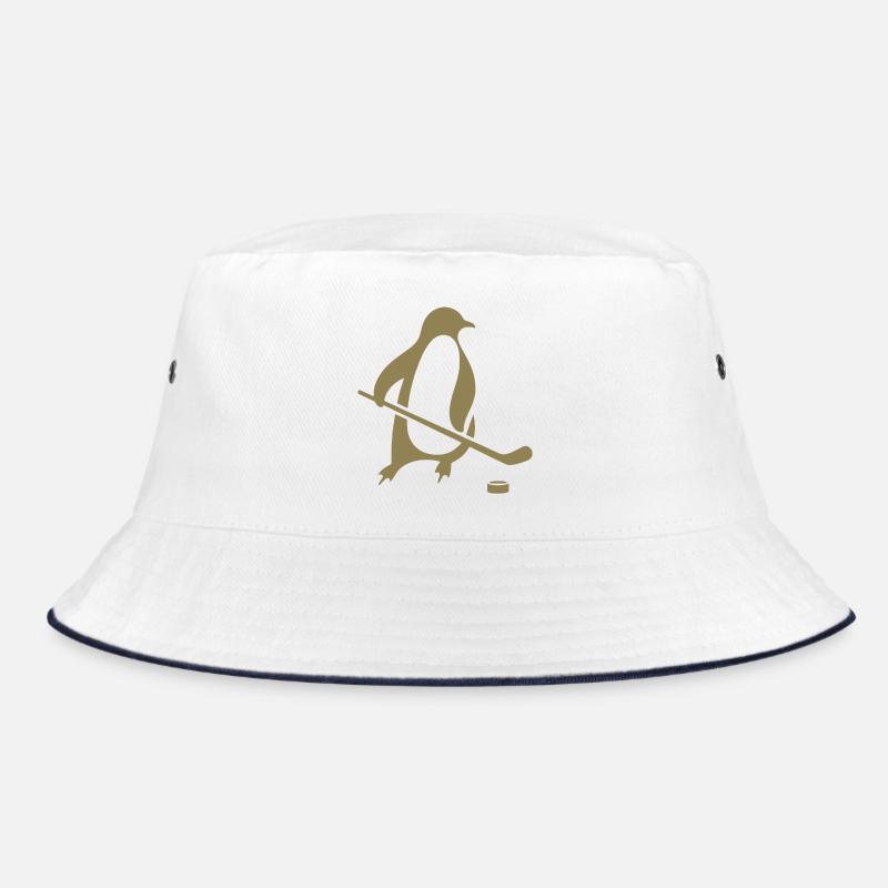 Pinguin Eishockey Silhouette Minimalistisch - Bucket Hat - Weiß/Navy