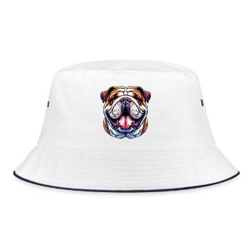 Englische Bulldogge Hund - Bucket Hat - Weiß/Navy - Vorne