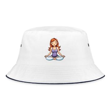 Yoga Mädchen Lotus Position - Bucket Hat - Weiß/Navy - Vorne