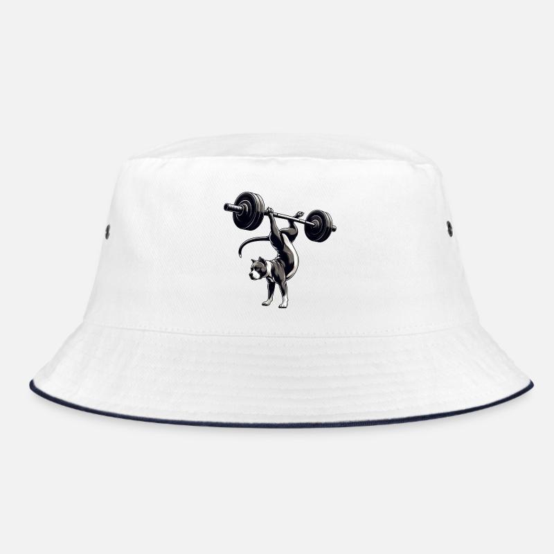 Pitbull Hund Training Hantel Handstand Workout - Bucket Hat - Weiß/Navy
