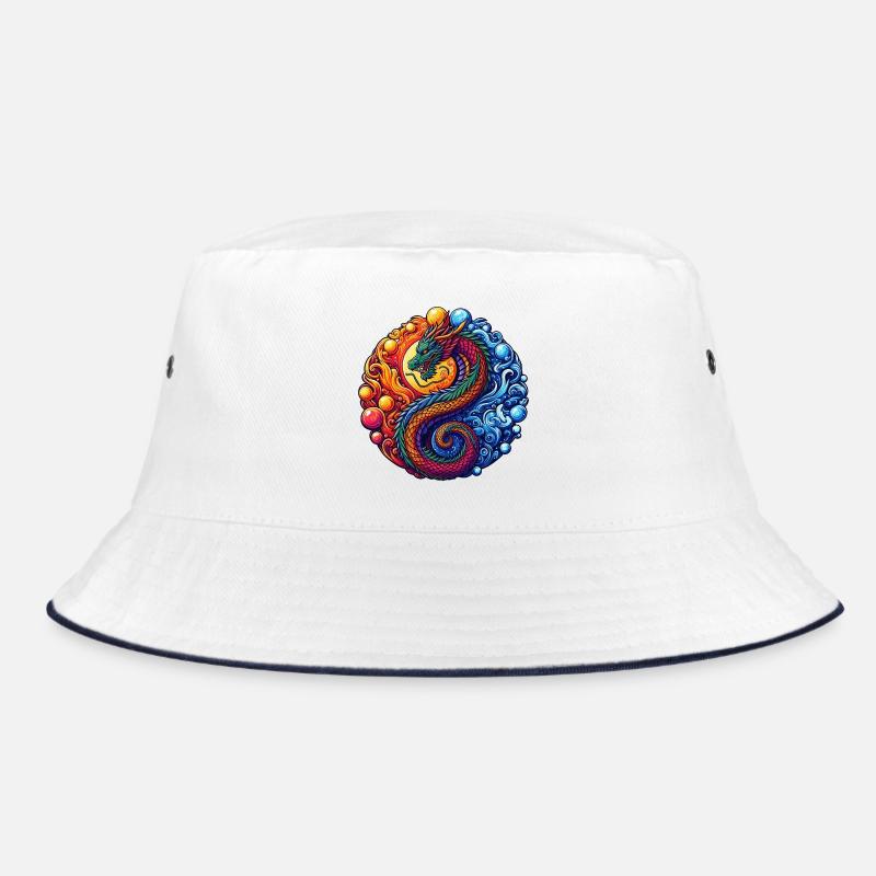 Lebendiger Yin-Yang-Drache - Bucket Hat - Weiß/Navy