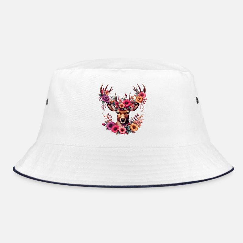 Cerf avec des fleurs - Bob - blanc/marine