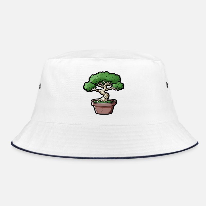 Comic Bonsai Baum - Bucket Hat - Weiß/Navy