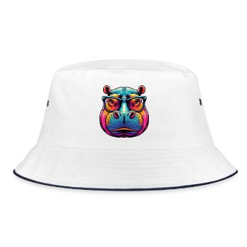 Hippopotamus with Glasses - Bucket Hat - white/navy - Front