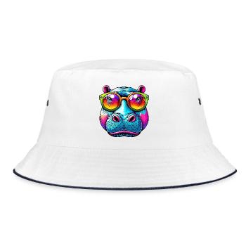 Hippopotamus with sunglasses - Bucket Hat - white/navy - Front