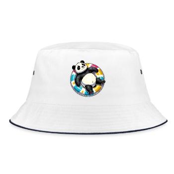 A relaxed panda on a swimming ring - Bucket Hat - white/navy - Front