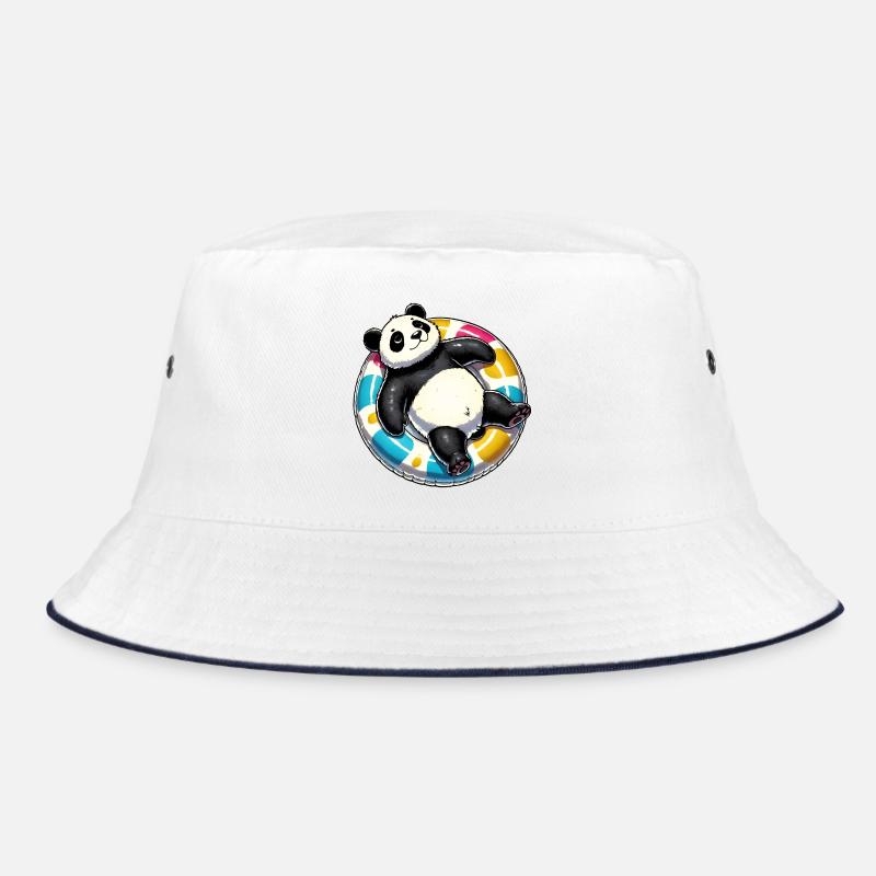 A relaxed panda on a swimming ring Bucket Hat