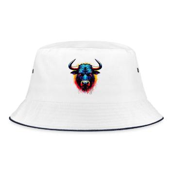 Stier - Bucket Hat - Weiß/Navy - Vorne