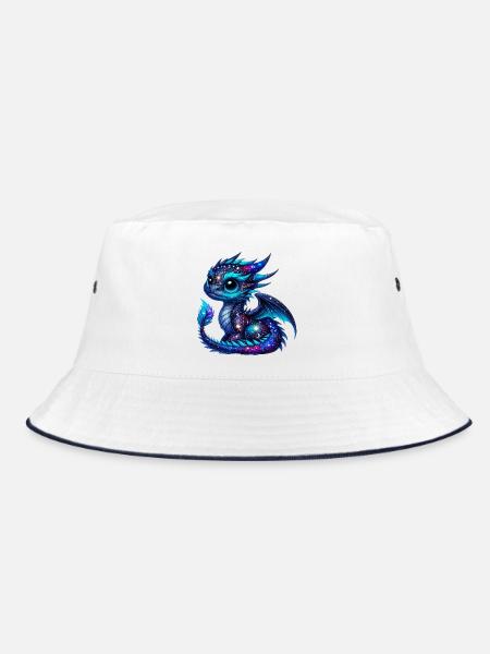 Drache - Bucket Hat - Weiß/Navy
