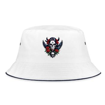 Sugar Skull Engel mit Rosen. - Bucket Hat - Weiß/Navy - Vorne