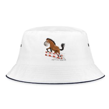 Witziges Springpferd Springreiten Tunier Pferd - Bucket Hat - Weiß/Navy - Vorne