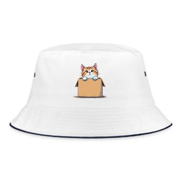 Cat Sitting in Cardboard Package Funny Humor Typical - Bucket Hat - white/navy - Front