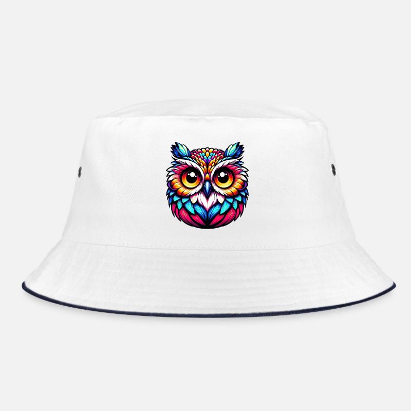 Eule - Bucket Hat - Weiß/Navy
