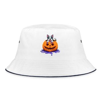 Funny Halloween Dog in Pumpkin Head - Bucket Hat - white/navy - Front