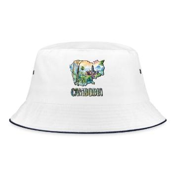 Aquarell Landkarte Kambodscha - Bucket Hat - Weiß/Navy - Vorne