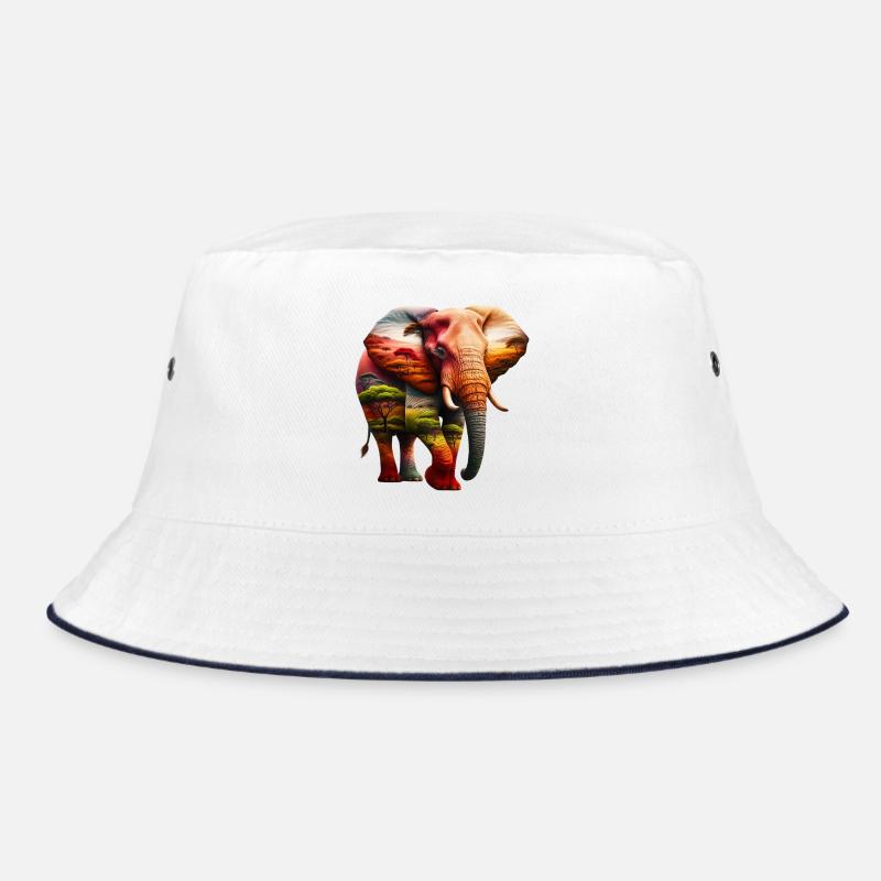 Elefant - Bucket Hat - Weiß/Navy