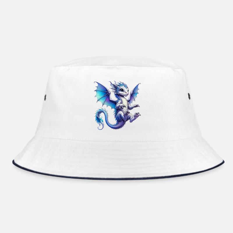 Drache - Bucket Hat - Weiß/Navy
