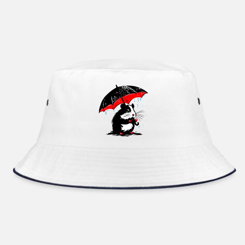 Hamster mit Regenschirm – Schmuddelwetter - Bucket Hat - Weiß/Navy